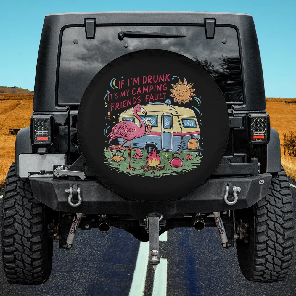 flamingo retro camper camping friends spare tire cover no camera hole