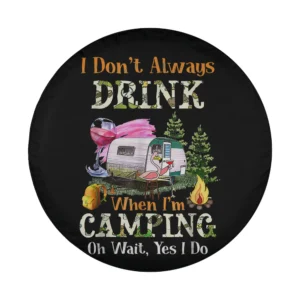 Flamingo camper wine glass camping design for spare tire cover art