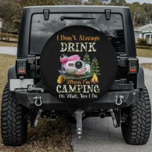 Flamingo camper wine glass camping spare tire cover with camera hole for SUV Jeep
