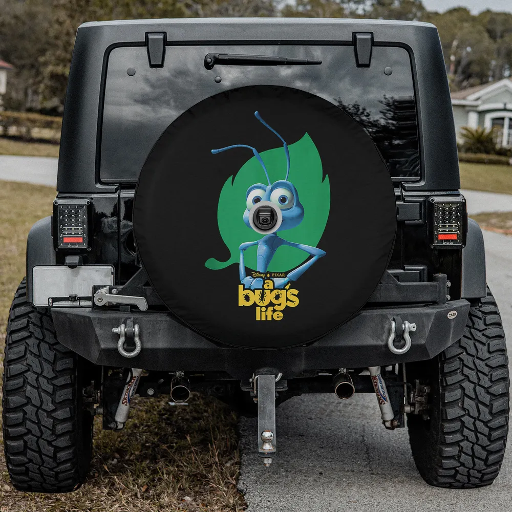 Flik green leaf Bugs Life logo spare tire cover for SUV with camera hole option