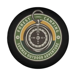 Forest camping compass adventure camping spare tire cover design closeup