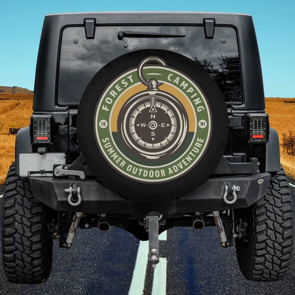 Forest camping compass adventure camping spare tire cover with no camera hole for Jeep, SUV, RV