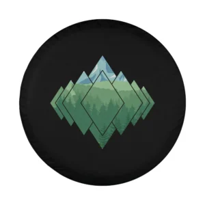 Geometric mountain pine forest adventure design for camping spare tire cover