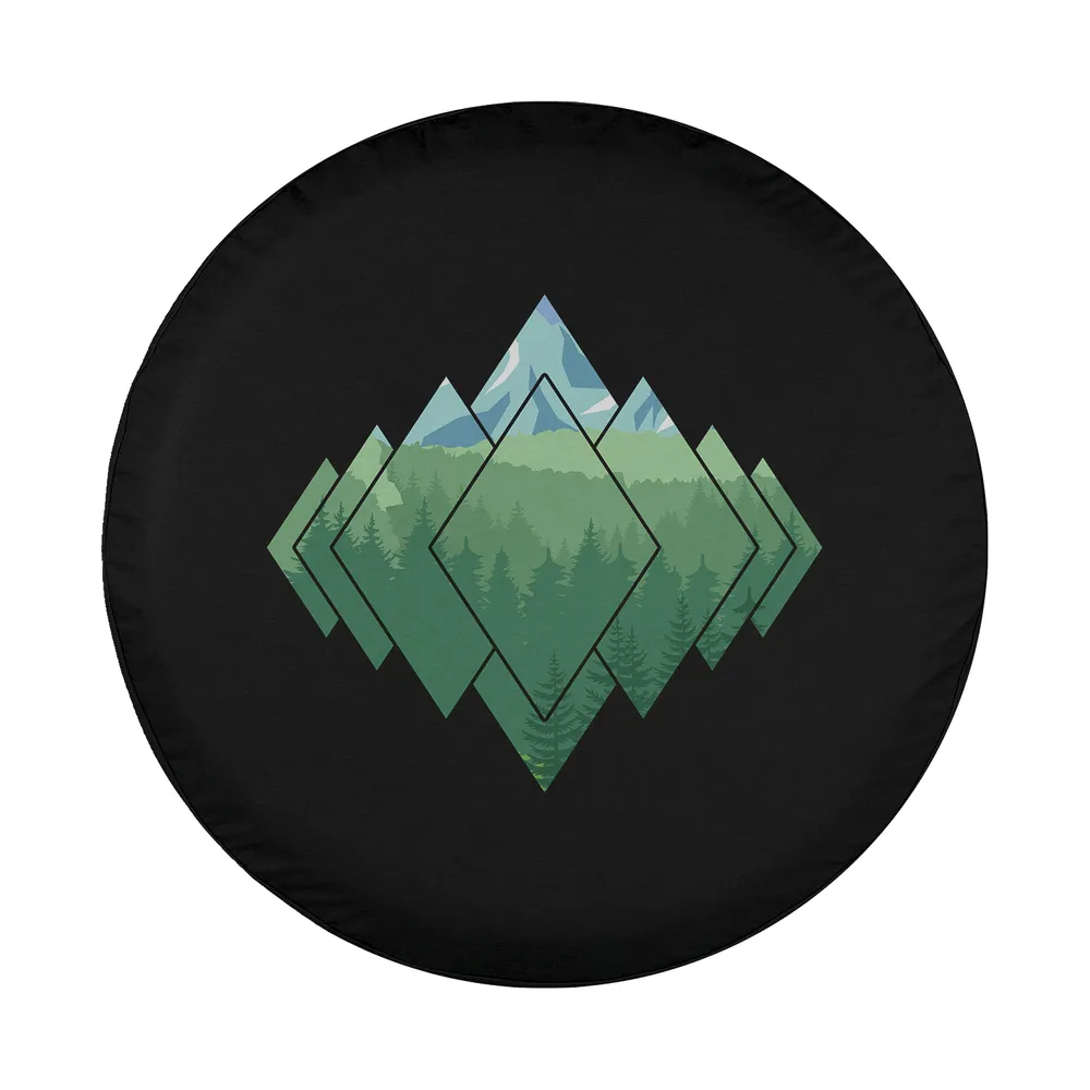 Geometric mountain pine forest adventure design for camping spare tire cover