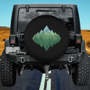 Geometric mountain pine forest adventure spare tire cover with no camera hole for Jeep or SUV