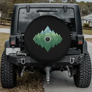 Geometric mountain pine forest adventure spare tire cover with backup camera hole for Jeep Wrangler