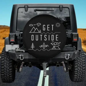 Get Outside Mountains Kayak Adventure Icons Spare Tire Cover No Camera Hole