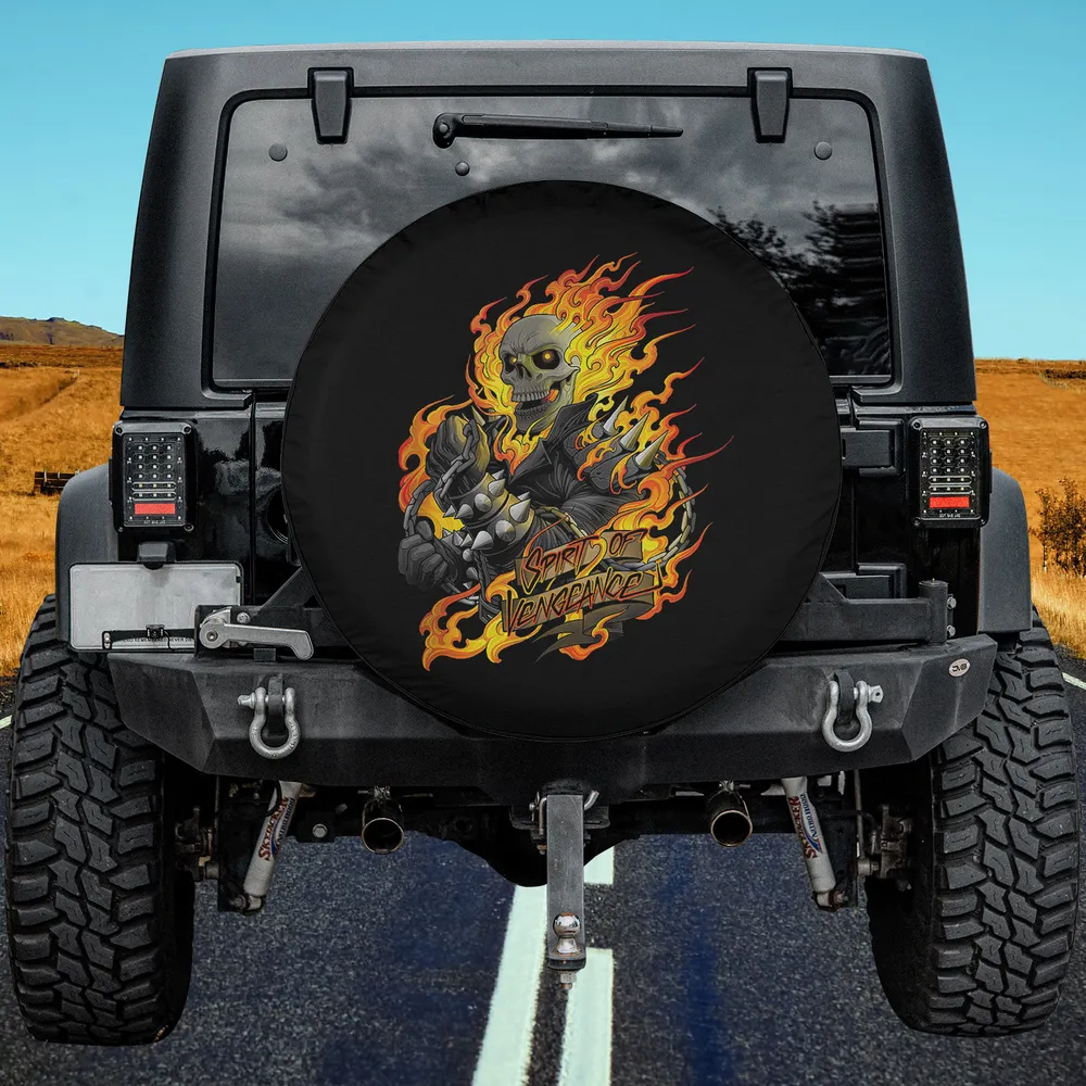 Flaming Skull Chain Ghost Rider Spirit of Vengeance Spare Tire Cover No Camera Hole