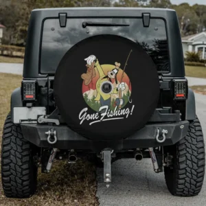 Goofy Disney fishing rod retro sunset spare tire cover with camera hole option