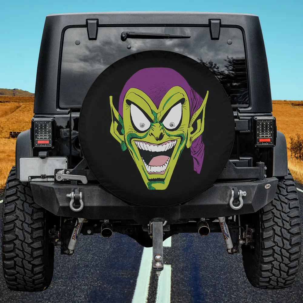 Retro Green Goblin big face Marvel villain spare tire cover no camera hole