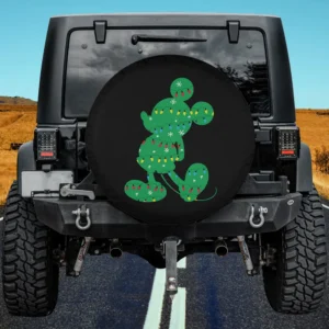 Green Mickey Mouse silhouette with Christmas lights spare tire cover no camera hole