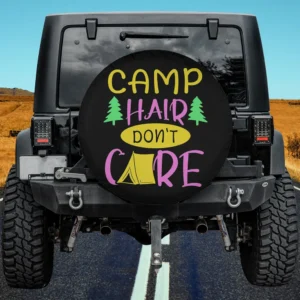 green pine trees yellow tent camp hair don't care spare tire cover no camera hole for Jeep or RV