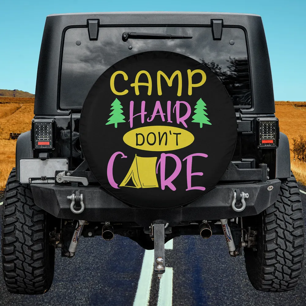 green pine trees yellow tent camp hair don't care spare tire cover no camera hole for Jeep or RV