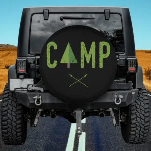green tree camp text with crossed arrows spare tire cover no camera hole