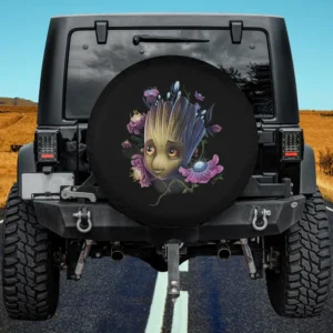 Groot floral portrait with purple flowers Guardians of the Galaxy spare tire cover no camera hole