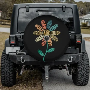 Groovy flower affirmation kindness spare tire cover for Mercedes G-Class with camera hole