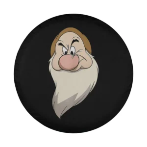 Grumpy big face cartoon Disney design for spare tire cover closeup