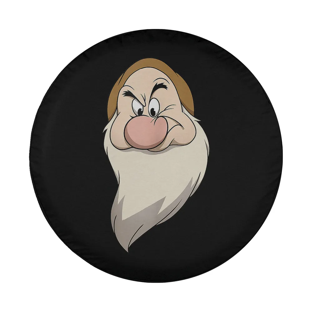 Grumpy big face cartoon Disney design for spare tire cover closeup