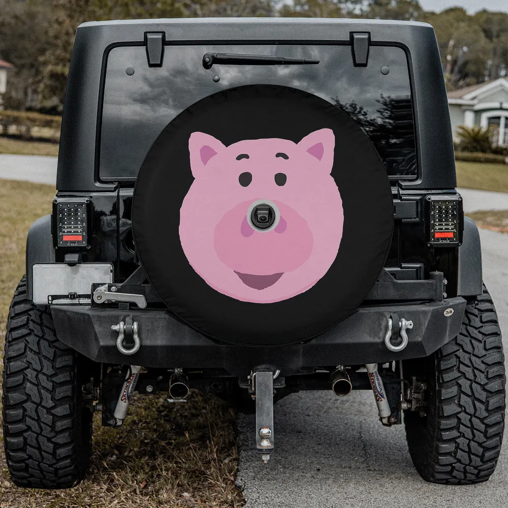 Pink cartoon pig face Hamm Toy Story spare tire cover with camera hole