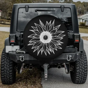 Hand-drawn sunflower dotted center Mercedes G-Class spare tire cover with camera hole