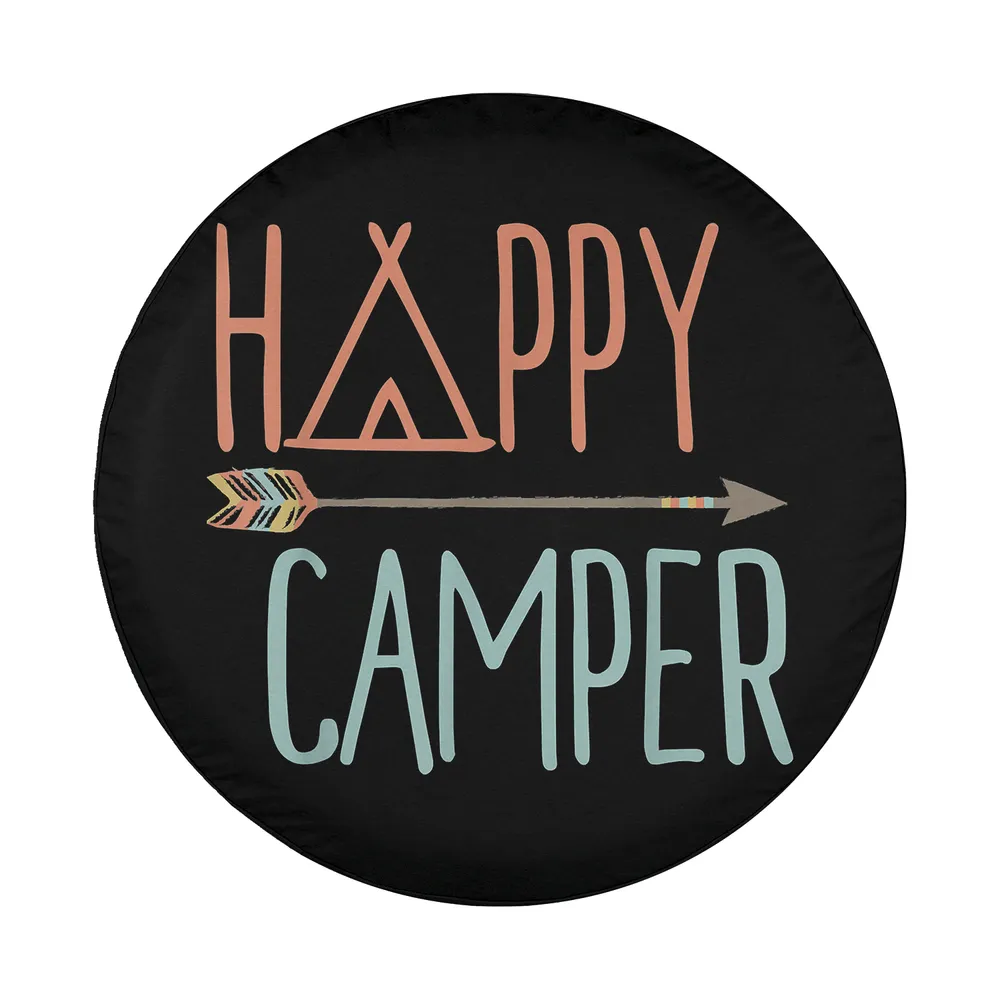 happy camper arrow tent camping spare tire cover design only