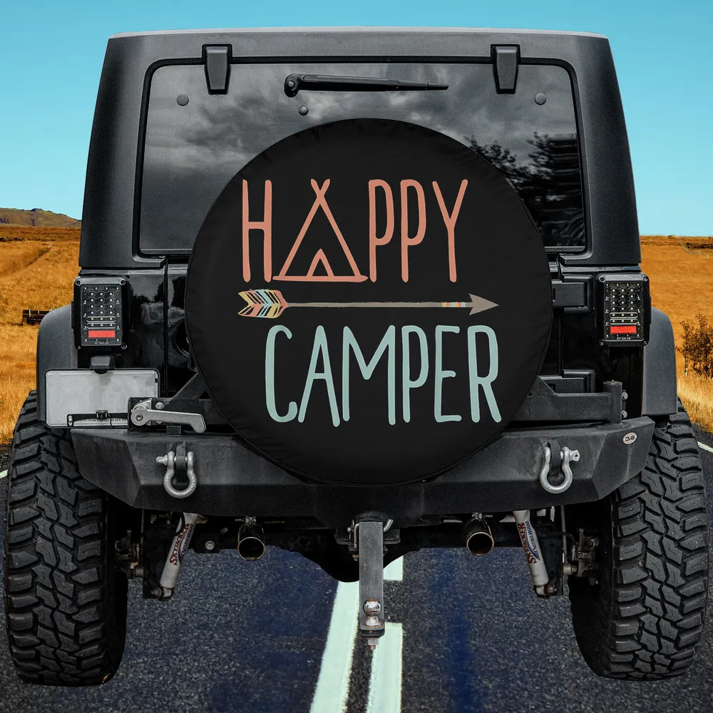 happy camper arrow tent camping spare tire cover no camera hole for Jeep RV