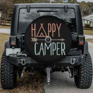 happy camper arrow tent camping spare tire cover with camera hole for SUV