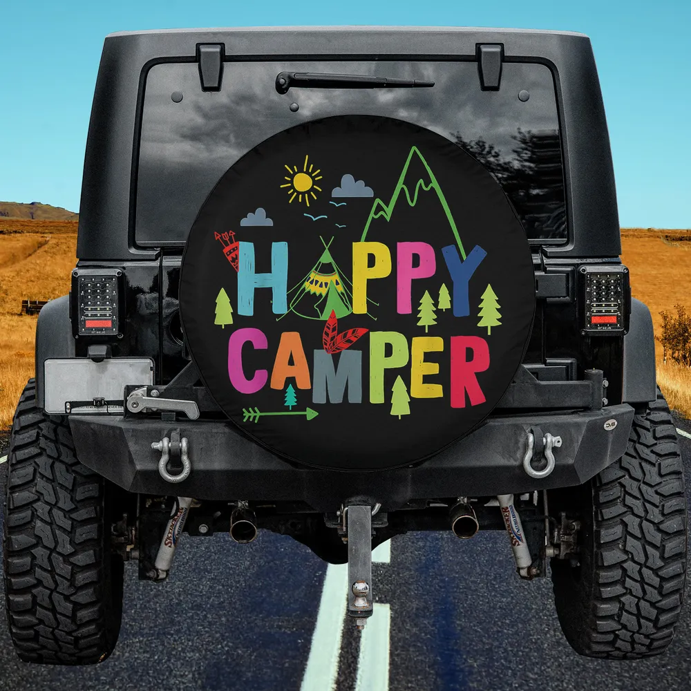 colorful mountain tent happy camper spare tire cover no camera hole