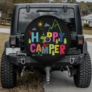 colorful mountain tent happy camper spare tire cover with camera hole