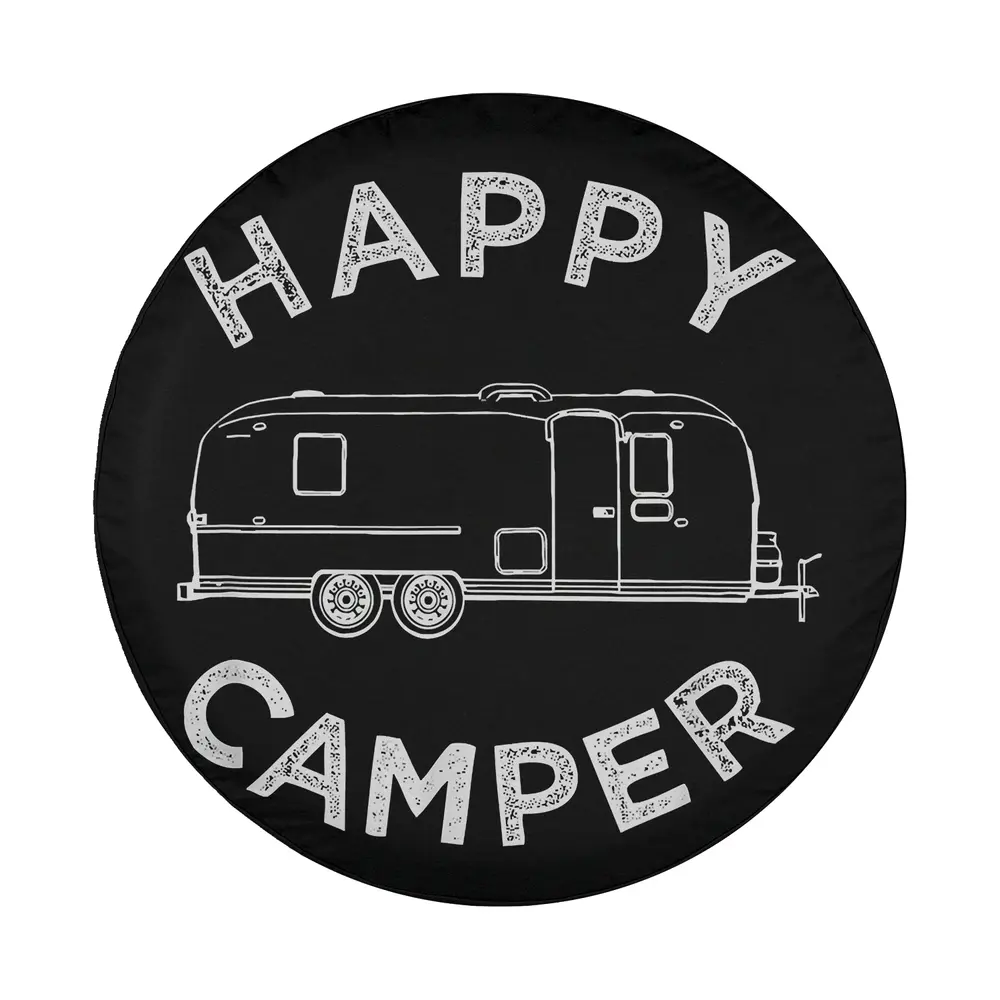 chalk sketch happy camper retro camping caravan design for spare tire cover