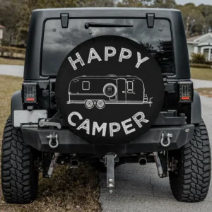 happy camper retro camping caravan spare tire cover with camera hole for Jeep RV SUV