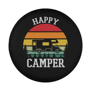 happy camper retro rv sunset stripes spare tire cover design only