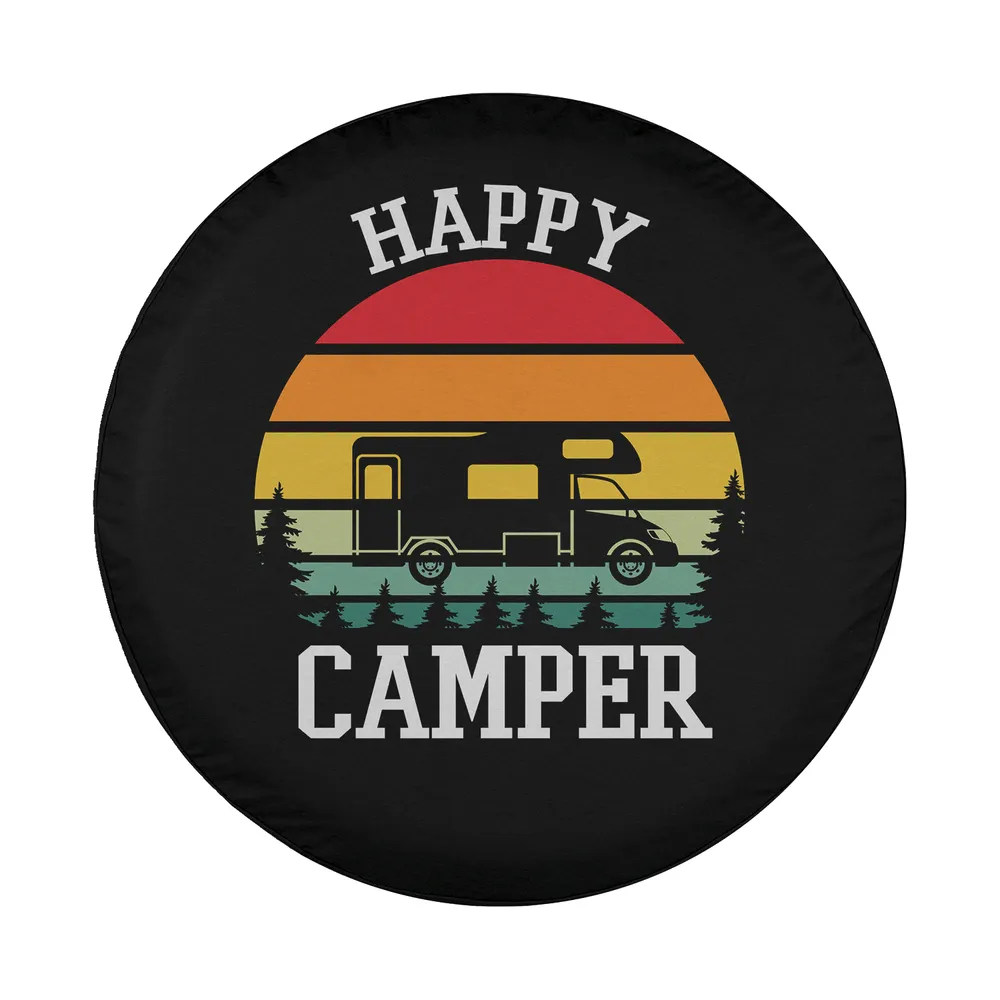 happy camper retro rv sunset stripes spare tire cover design only