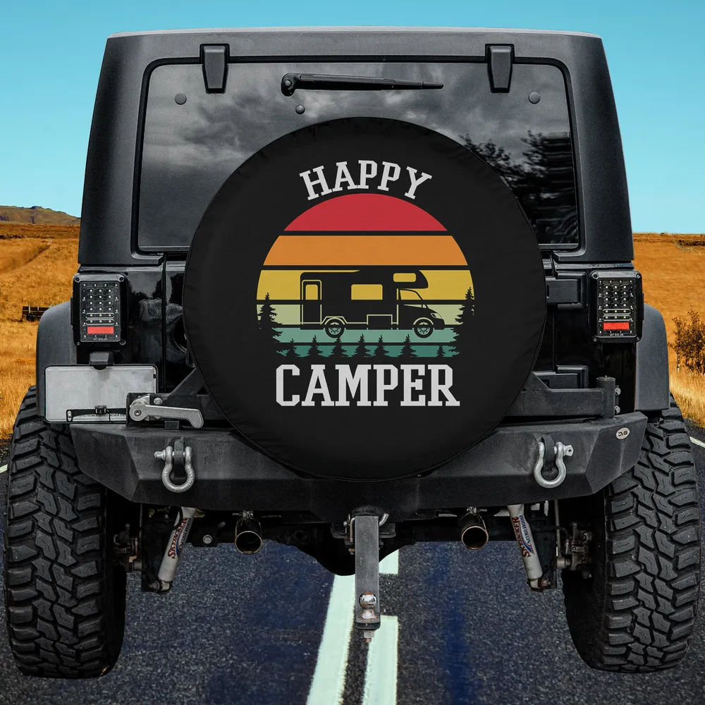 retro sunset stripes rv happy camper spare tire cover no camera hole