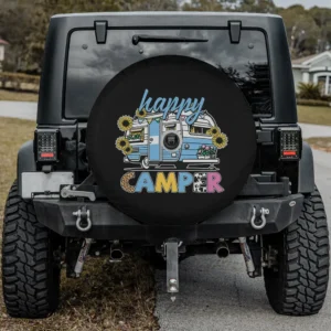 happy camper sunflower camper spare tire cover with backup camera hole for SUV