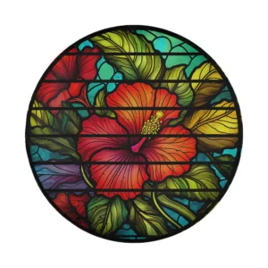 Hibiscus flower stained glass floral art design for spare tire cover