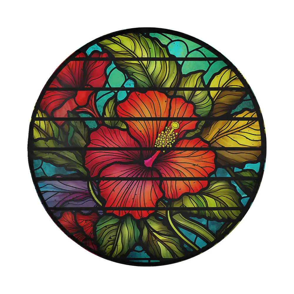 Hibiscus flower stained glass floral art design for spare tire cover
