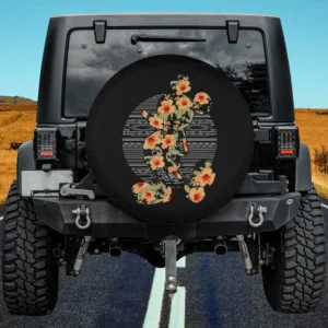 Hibiscus flower tribal Mickey silhouette spare tire cover on Jeep with no camera hole