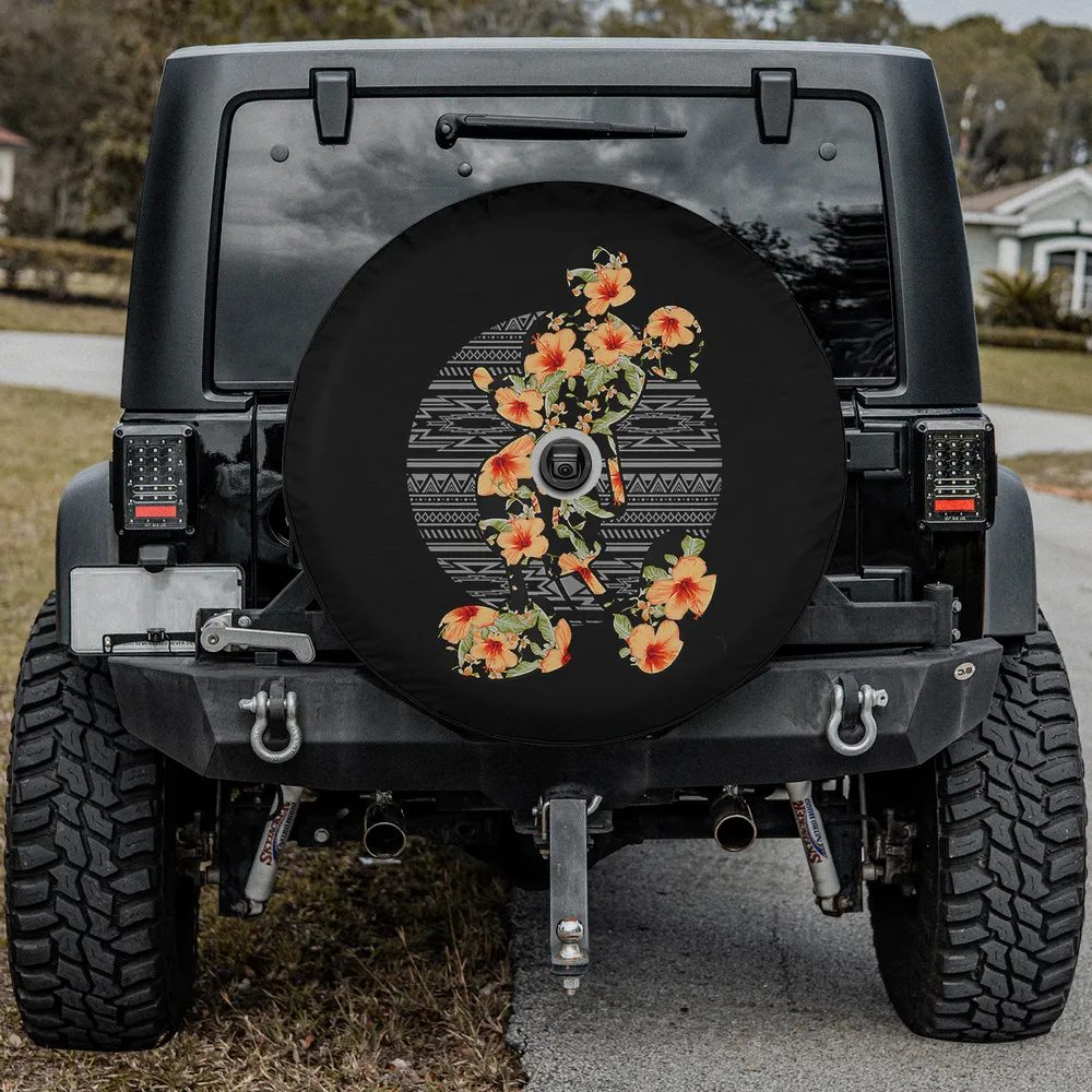 Hibiscus flower tribal Mickey silhouette spare tire cover with camera hole for Jeep