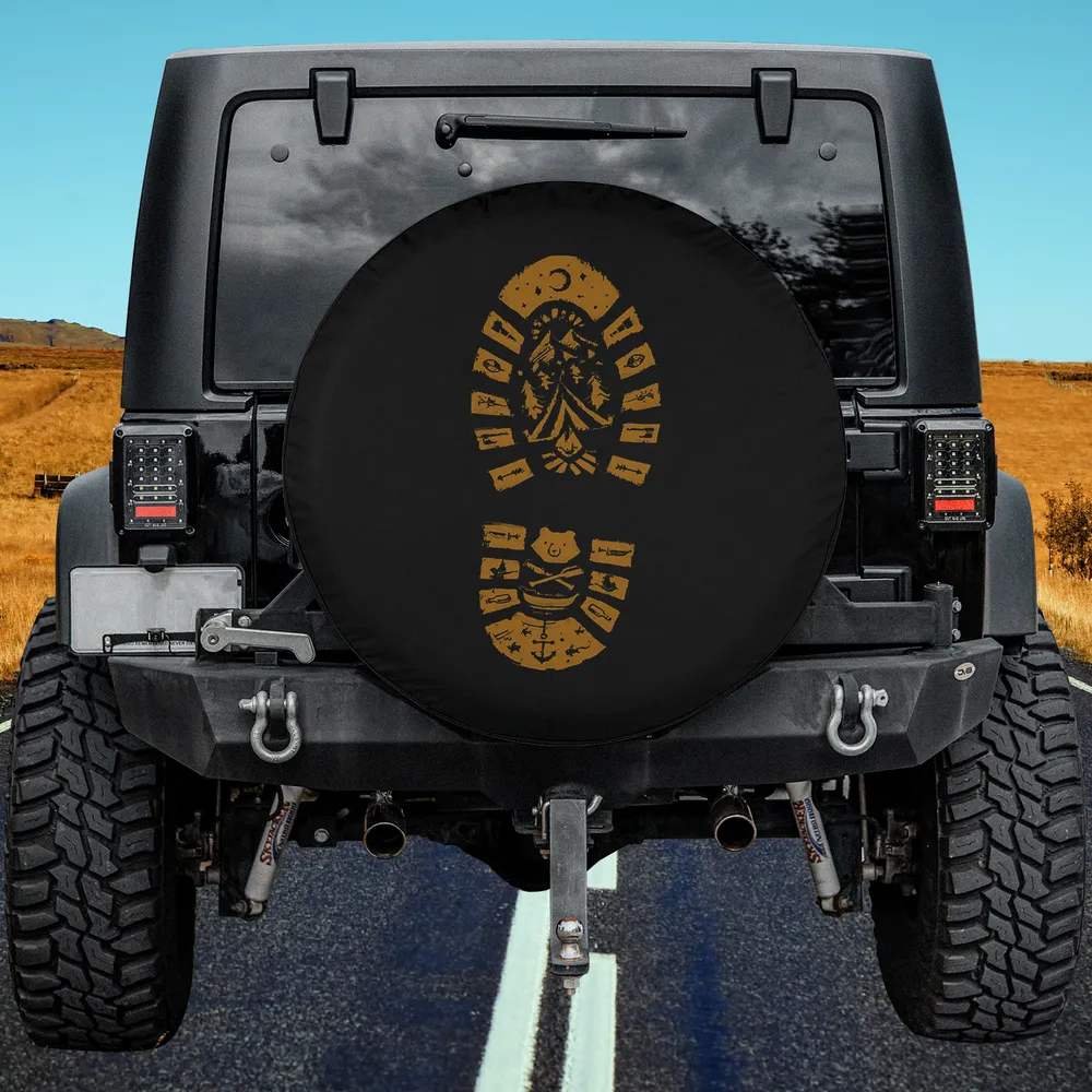 hiking boot campfire print adventure campers spare tire cover with no camera hole