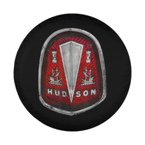 Hudson Motor Car Co. vintage logo red shield badge design for spare tire cover