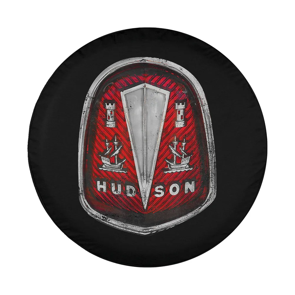 Hudson Motor Car Co. vintage logo red shield badge design for spare tire cover