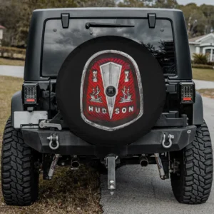 Hudson Motor Car Co. vintage logo red shield badge spare tire cover with camera hole for Mercedes G-Wagon