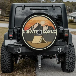 i hate people mountain tent camper spare tire cover with mountain sunrise, with camera hole