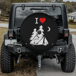 i love camping tent pine trees spare tire cover with camera hole for SUV Bronco