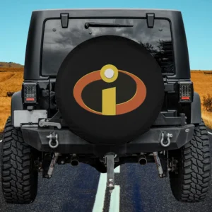 Yellow i emblem with orange oval Incredibles movie logo spare tire cover no camera hole