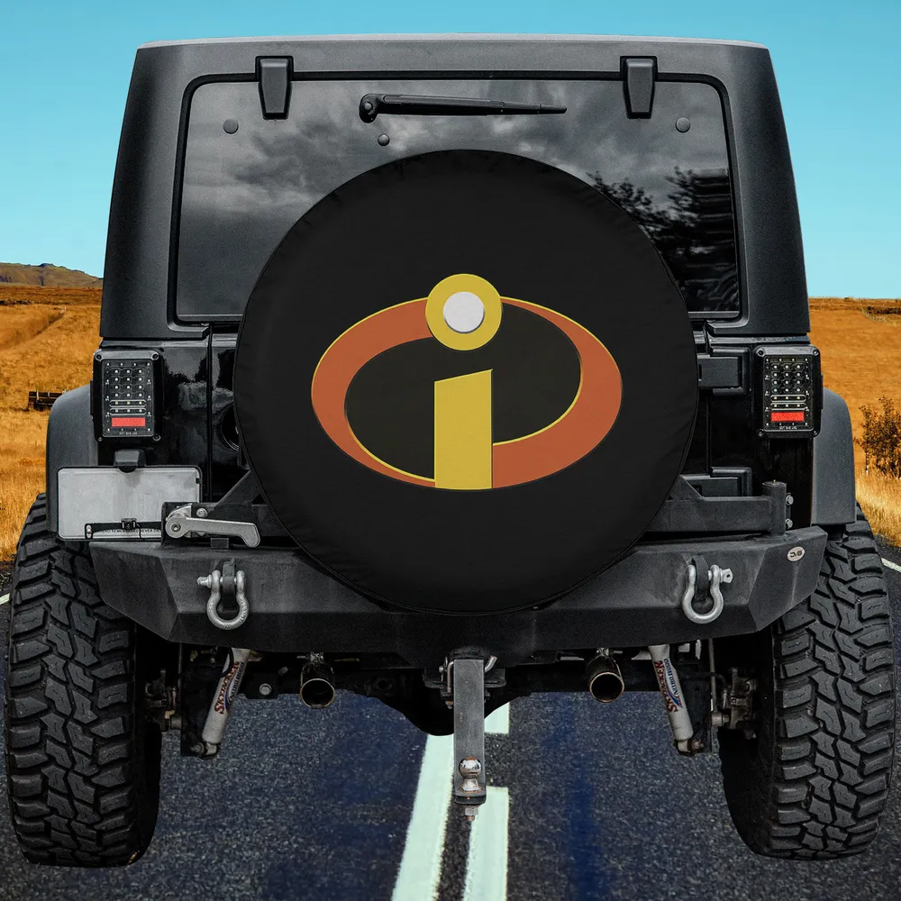 Yellow i emblem with orange oval Incredibles movie logo spare tire cover no camera hole