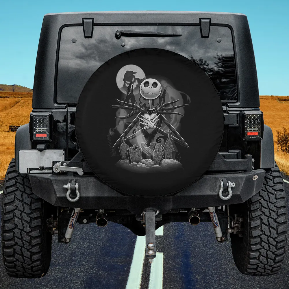 Jack Skellington standing in graveyard under moon Nightmare Before Christmas spare tire cover no camera hole