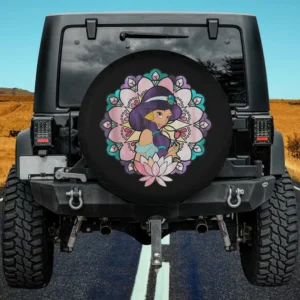Jasmine stained glass lotus flower movie spare tire cover with no camera hole on Jeep