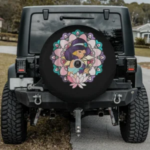 Jasmine stained glass lotus flower movie spare tire cover with backup camera hole for SUV